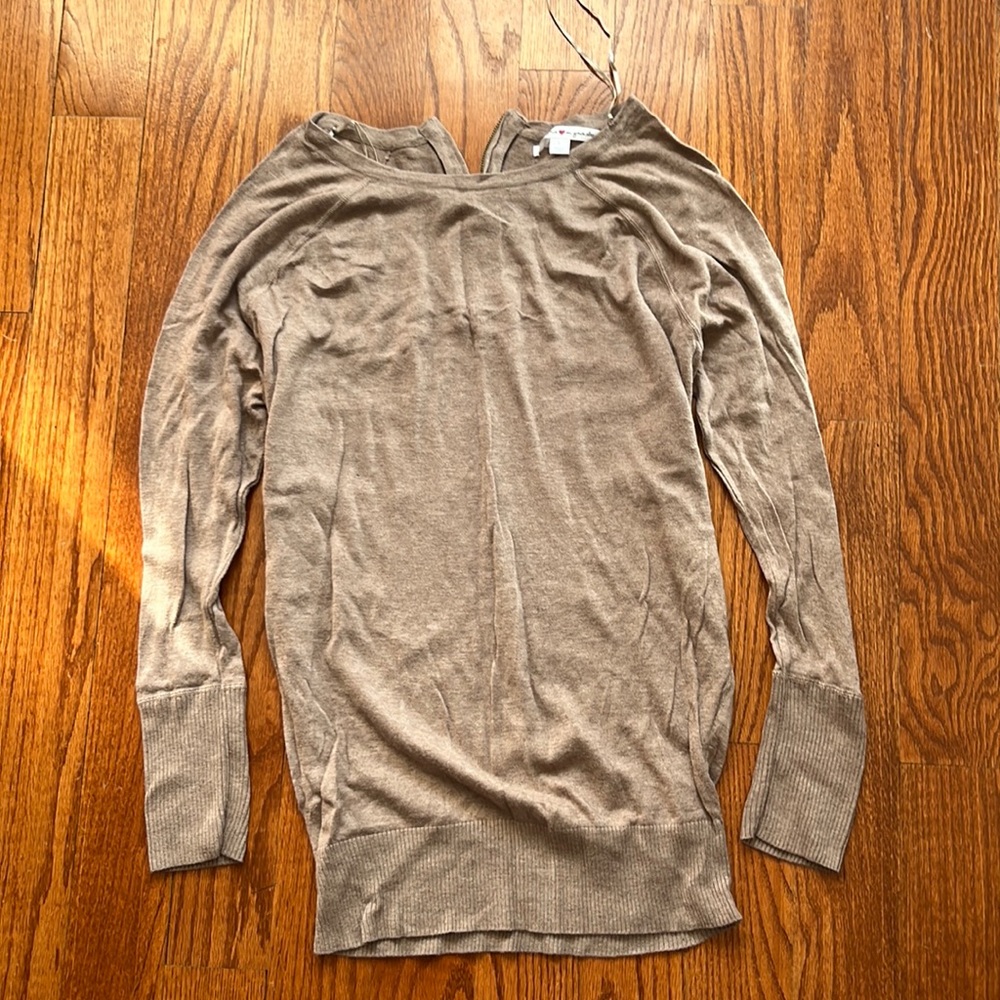 Wearing Your Heart on Your Sleeve Beige Sweater with Zipper on the Back